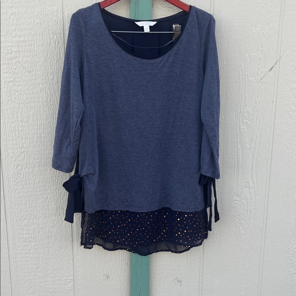 LC LAUREN CONRAD Mock Layer Side Bow Tunic Top